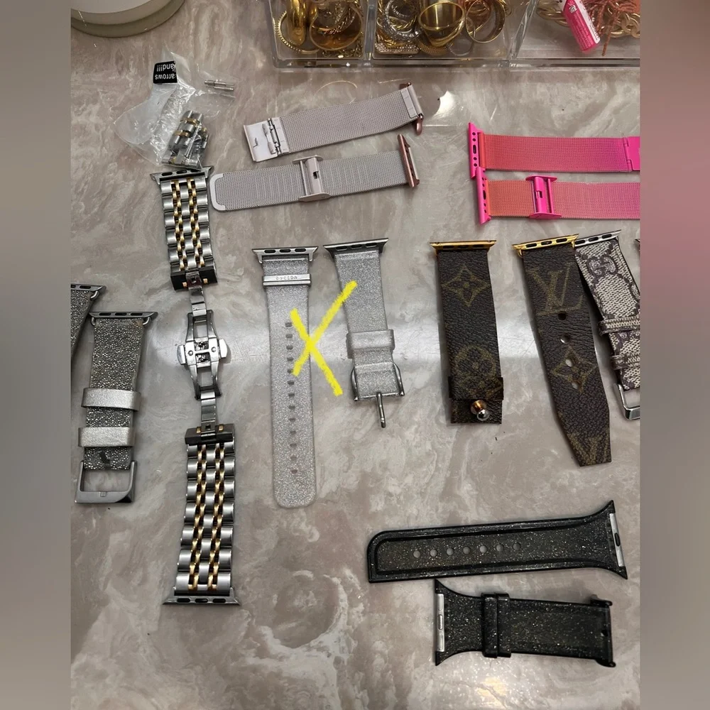Lot of iWatch 38mm 19 bands 9 cases bumpers glitter Gucci Louis Vuitton